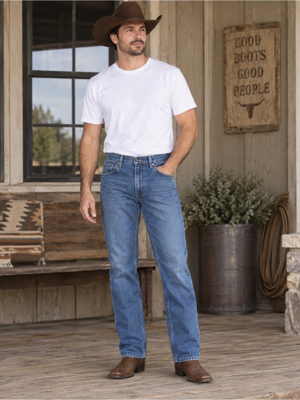 Vintage Wrangler Men's Straight Jeans in Medium Blue Wash Size 34x30 Western